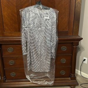 Long sleeve round neck sequin embellished dress